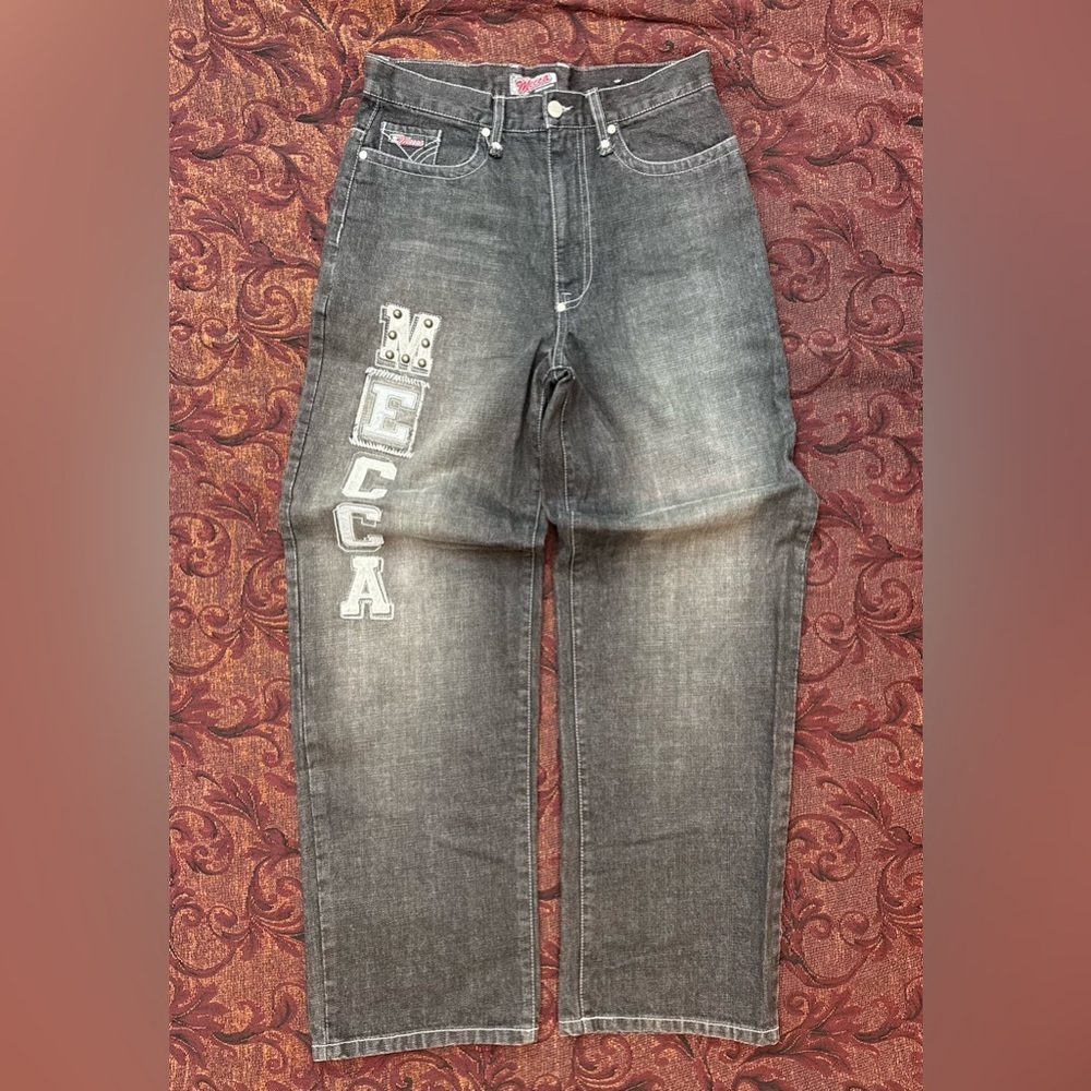 mecca Men's Black Washed Denim Pants with Side Logo